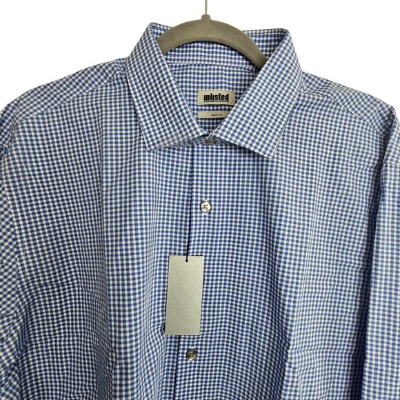 NEW Unlisted Kenneth Cole Dress Shirt Blue White Gingham Checker Men XL Slim Fit - Picture 2 of 10